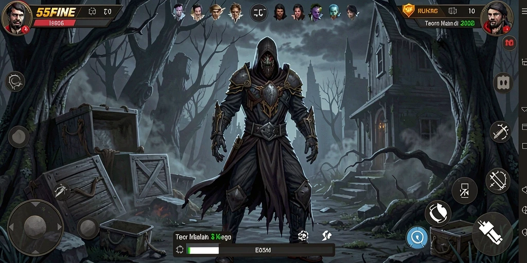 Gameplay seram menunjukkan karakter di lingkungan gelap dan mencekam.