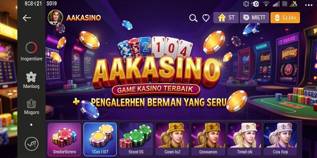 Gameplay AAKASINO yang menampilkan slot dan permainan meja kasino.