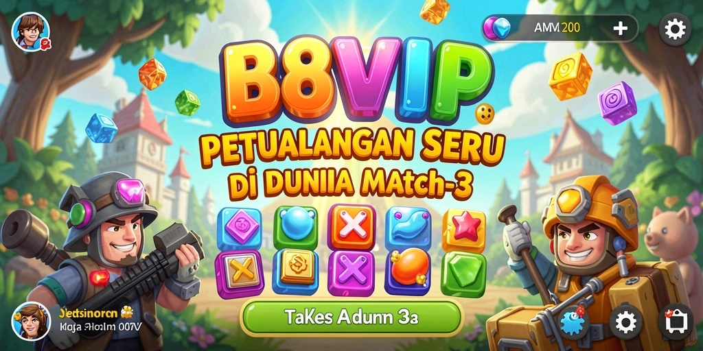 Tampilan gameplay menawan di B8VIP saat mencocokkan item warna-warni.