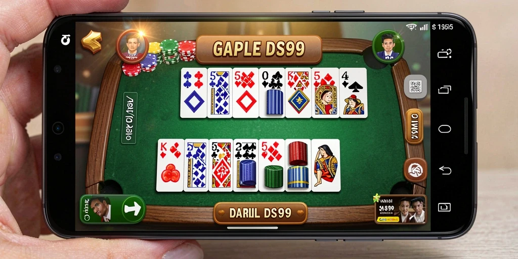 Screenshot utama DS99 menampilkan gameplay Gaple yang seru.