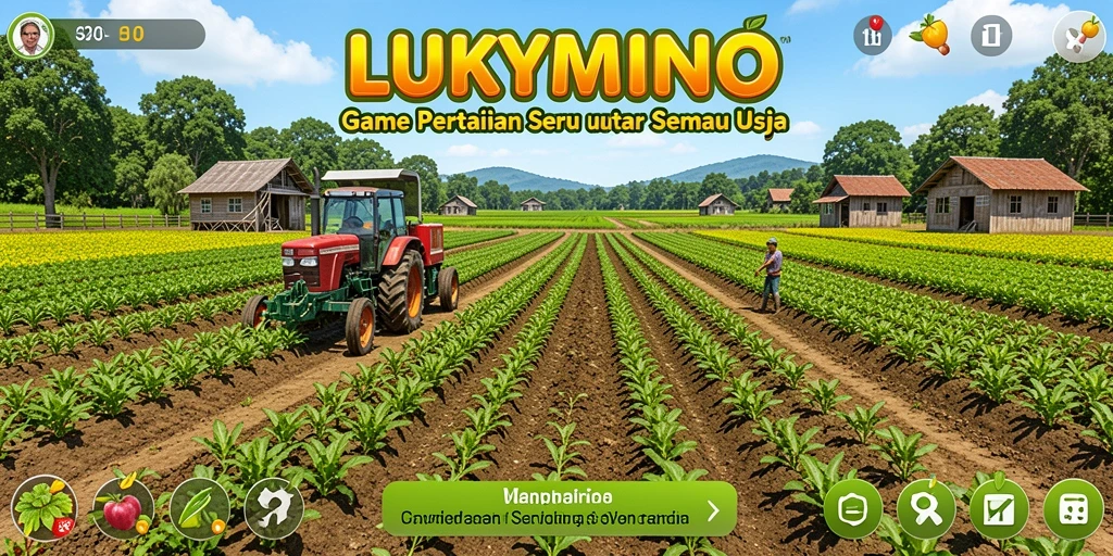 Tampilan gameplay LUKYMINO dengan ladang hijau subur.