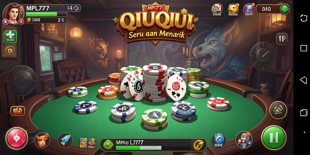 Tangkapan layar gameplay QiuQiu yang menampilkan suasana permainan yang mendebarkan.