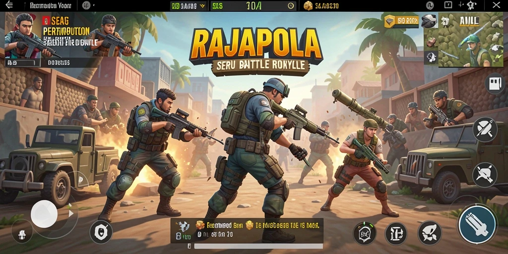 Tangkapan layar RAJAPOLA menunjukkan aksi seru di medan perang Battle Royale.