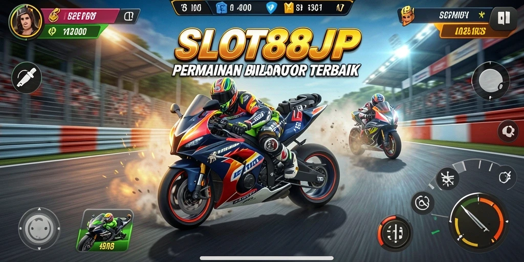 Screenshot SLOT88JP menampilkan aksi balap motor yang mendebarkan.