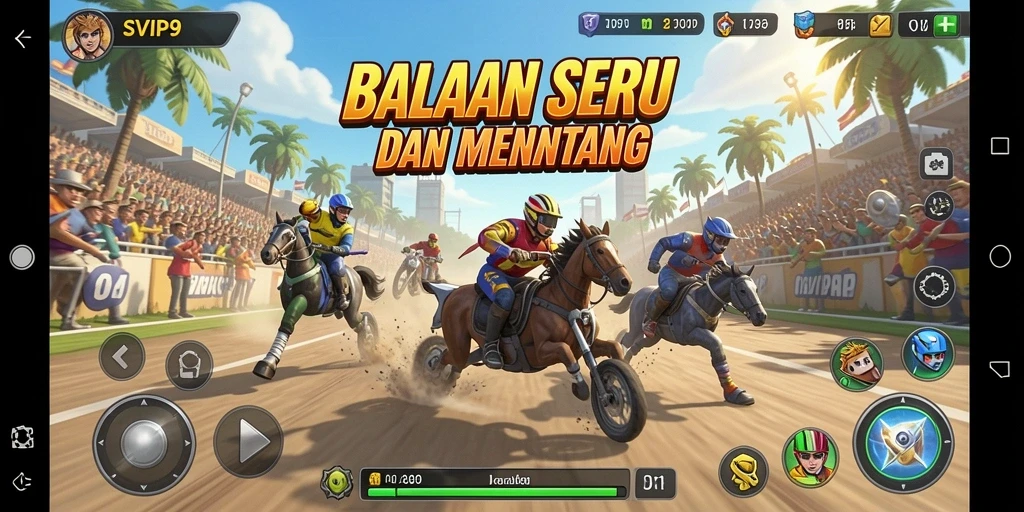 Screeshot utama SVIP9 yang menampilkan aksi balapan yang menegangkan.