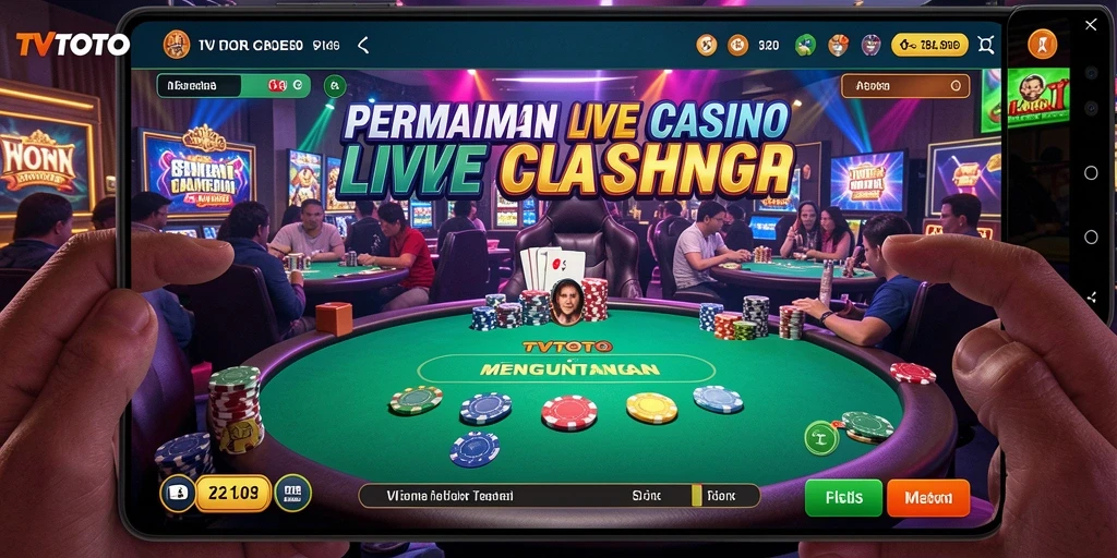 Screenshot gameplay TVTOTO menampilkan dealer langsung dan suasana kasino.