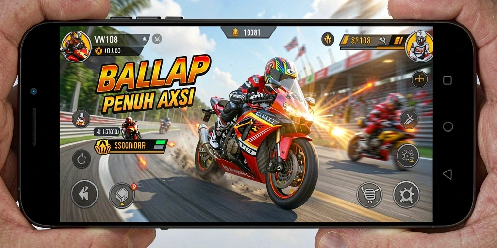 Gameplay seru dalam balap motor yang intens.